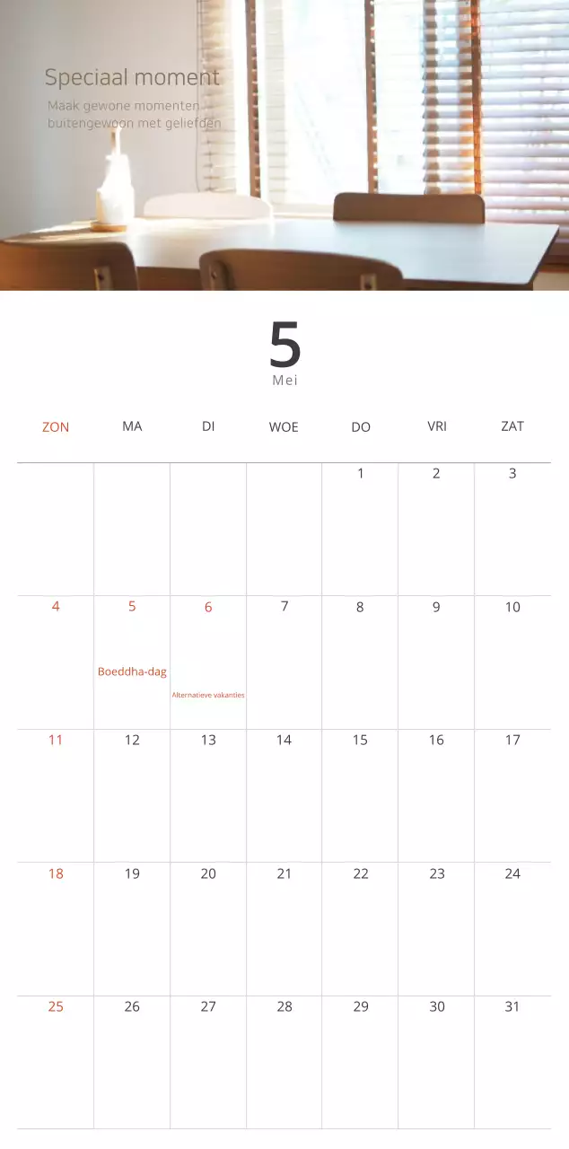 Beige minimalistische interieurkalender