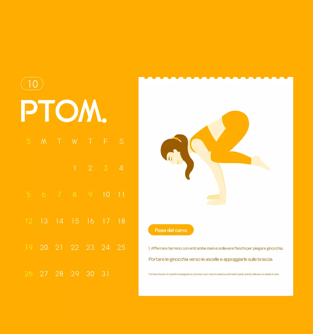 Calendario promozionale arancione dello yoga minimalista