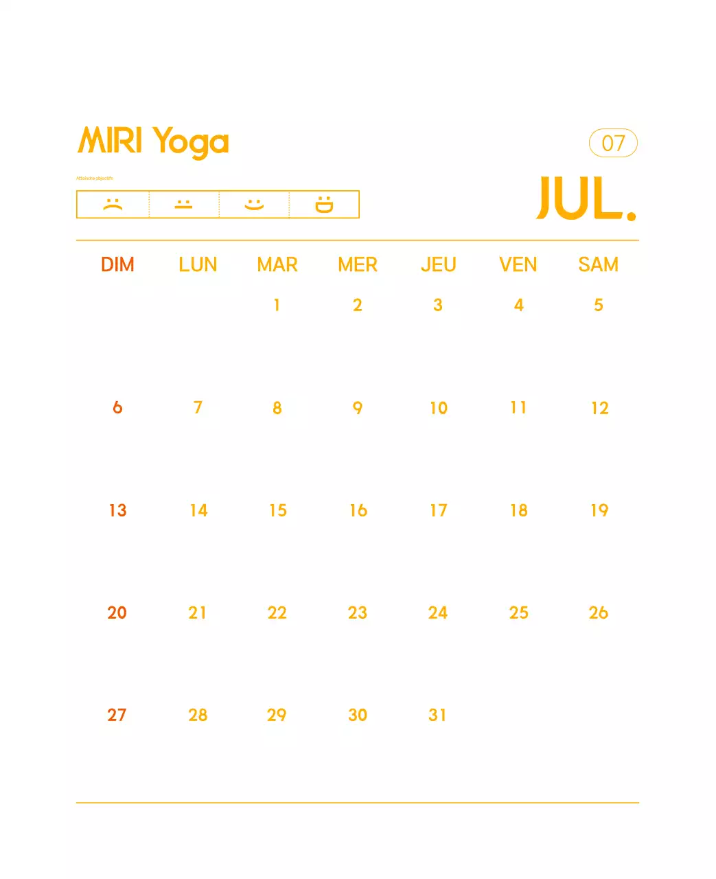 Calendrier promotionnel de yoga minimaliste orange