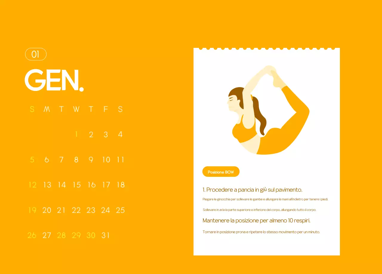 Calendario promozionale arancione dello yoga minimalista