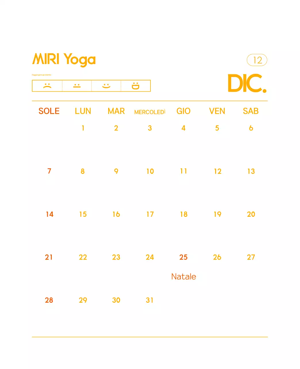 Calendario promozionale arancione dello yoga minimalista