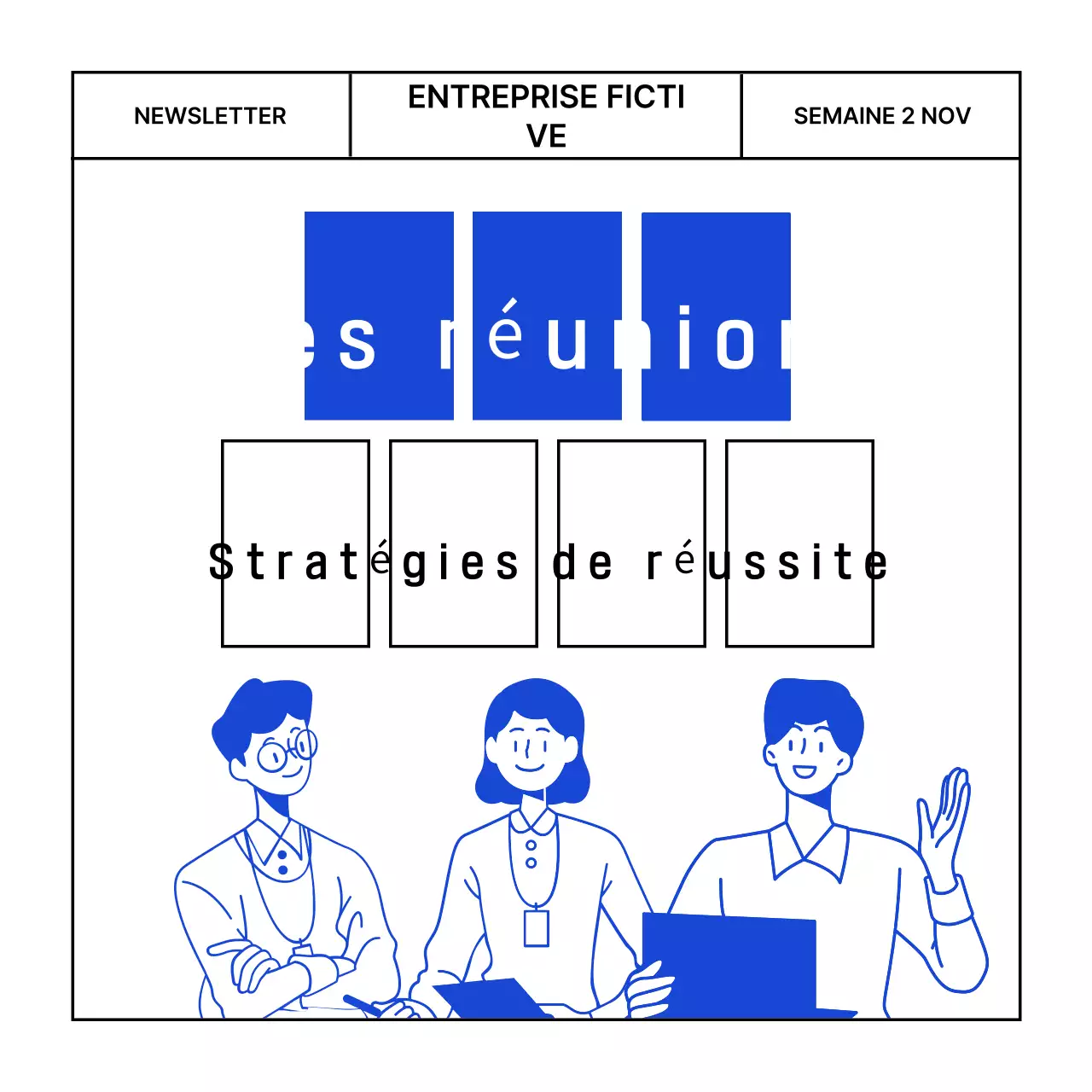 Réunions d'affaires modernes dans une lettre d'information bleue