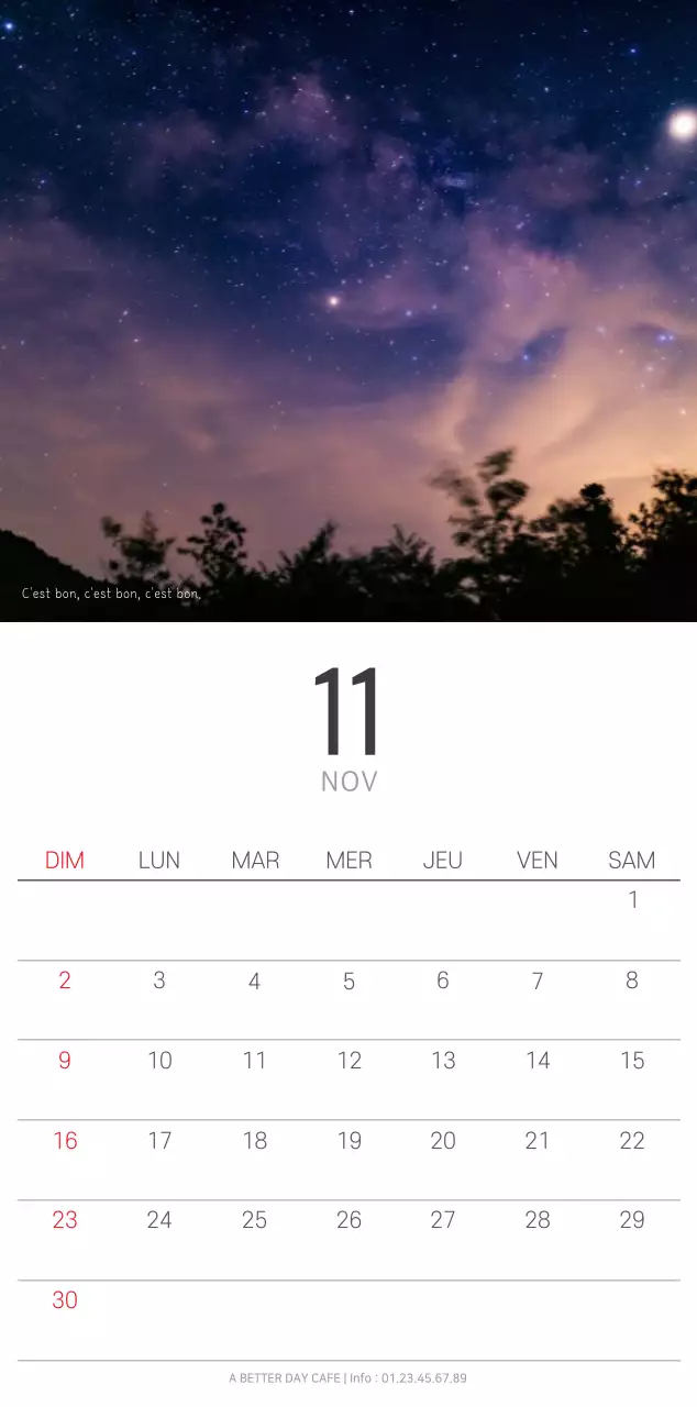 Calendrier botanique blanc et propre