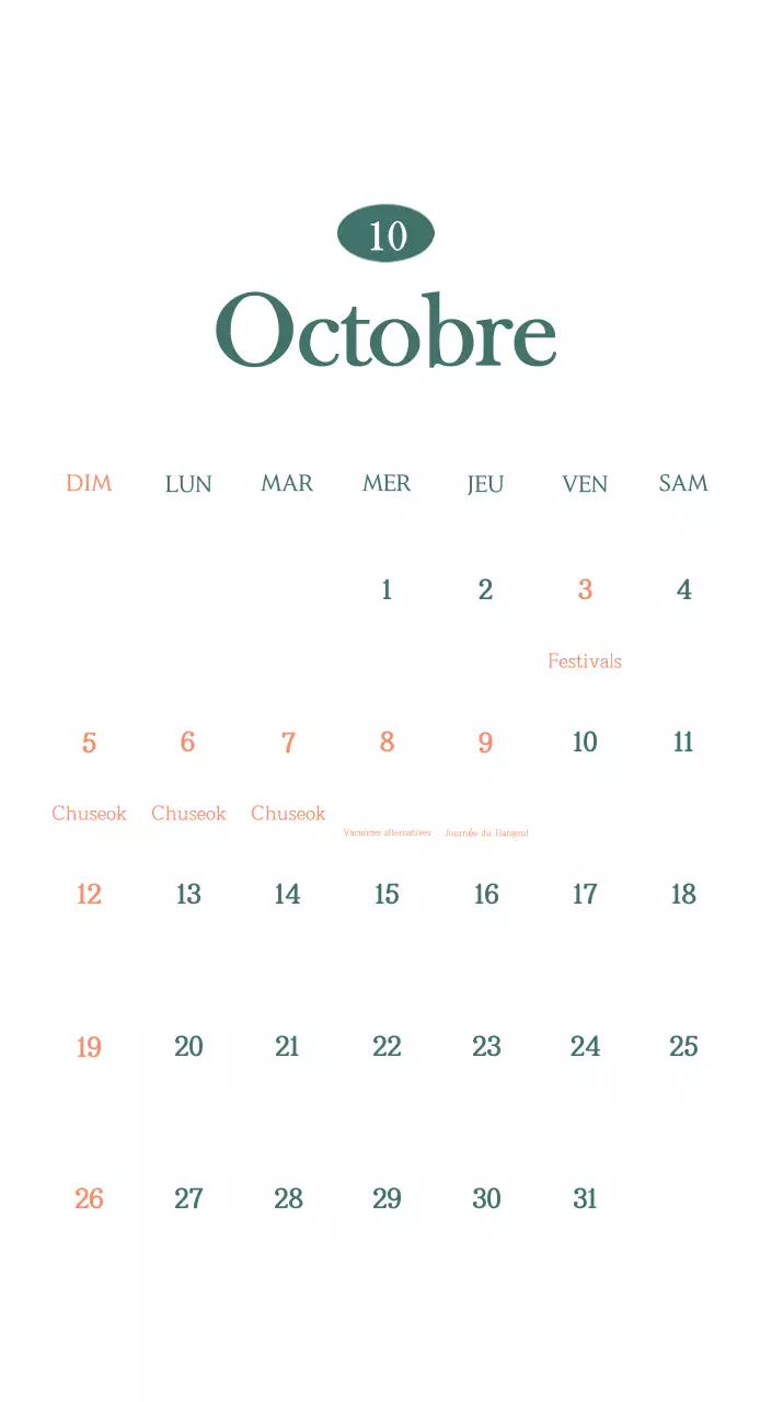 Un calendrier moderne pour les cafés avec des recommandations sur la boisson du mois.