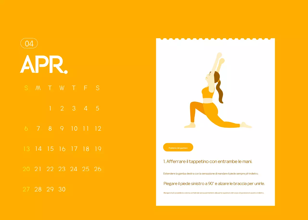 Calendario promozionale arancione dello yoga minimalista