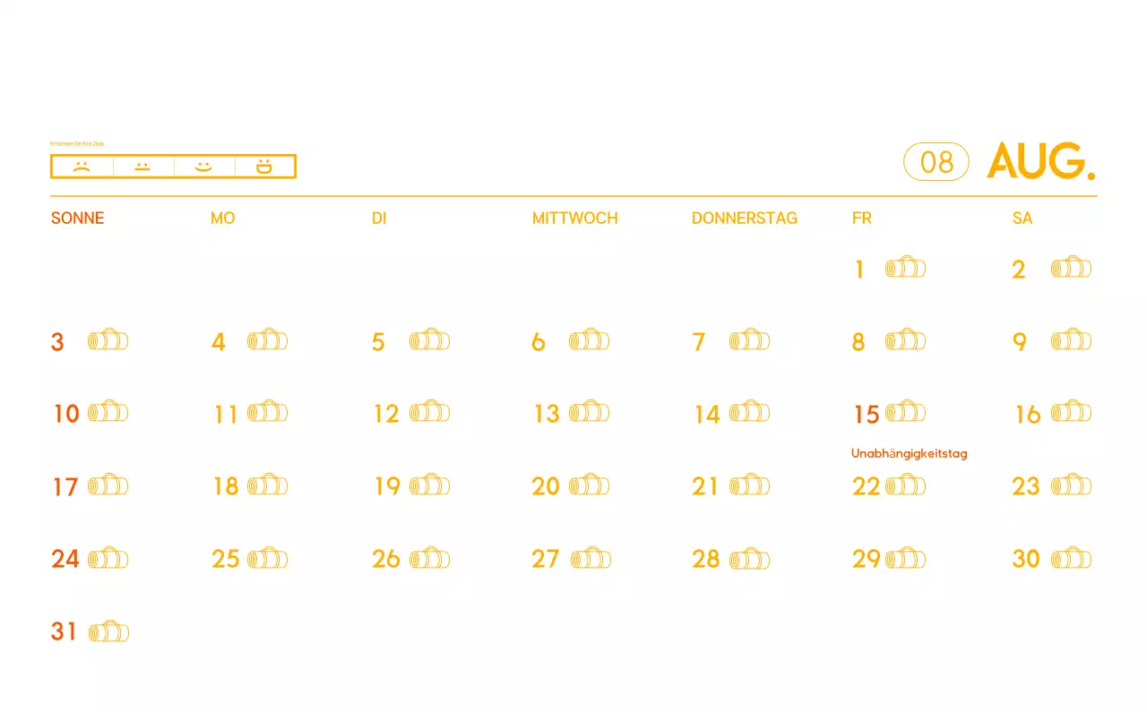 Orange Minimalistischer Yoga-Aktionskalender