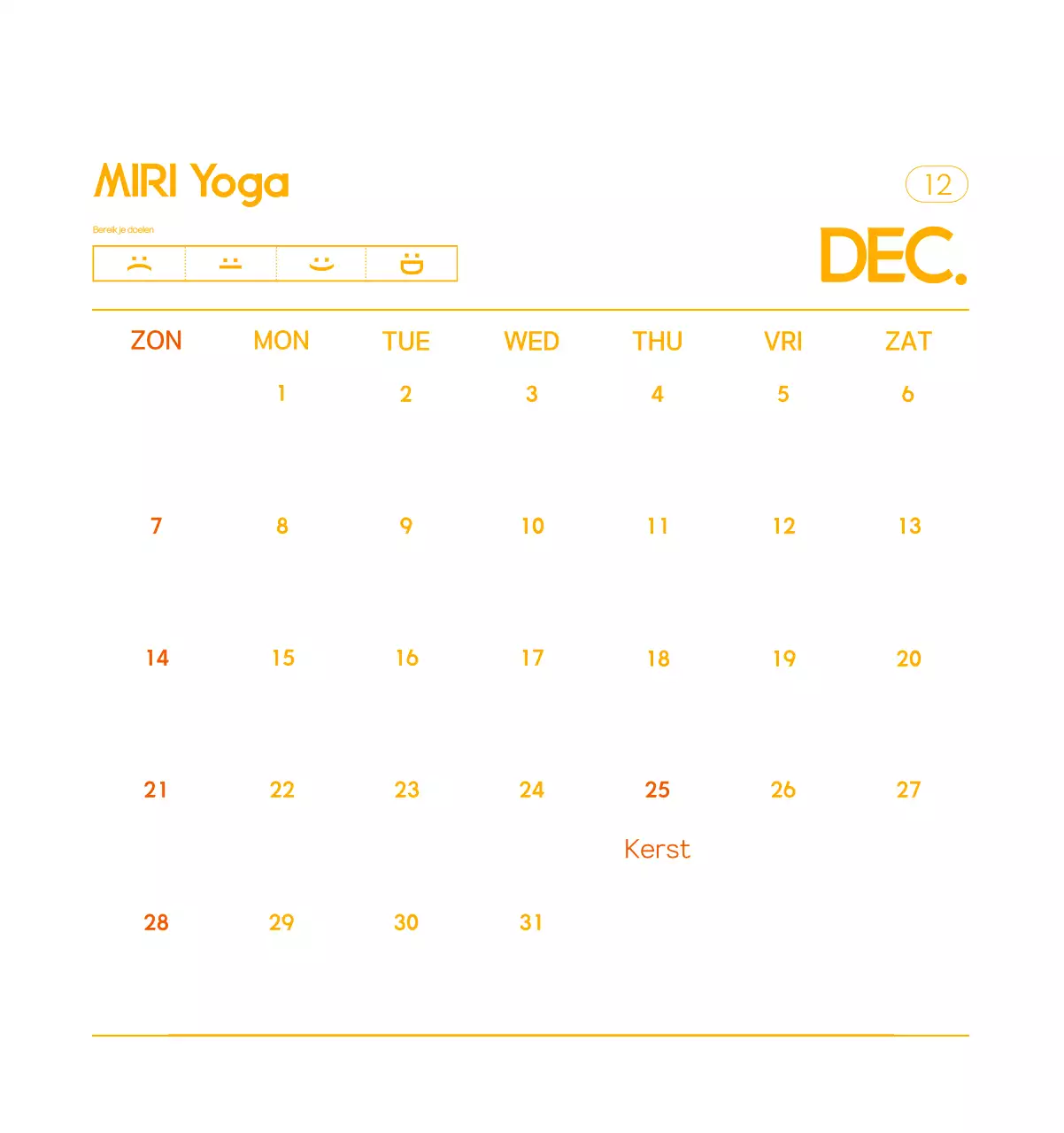 Oranje Minimalistische Yoga Promotiekalender