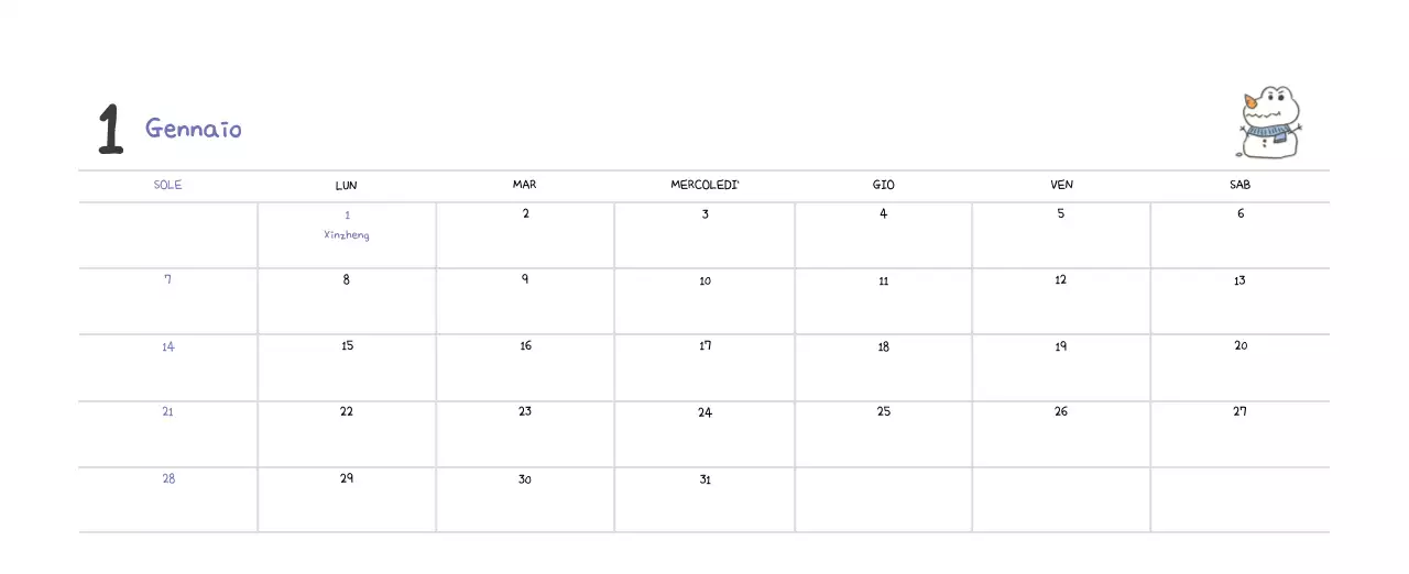 Un calendario con un simpatico concetto di illustrazione di Ago