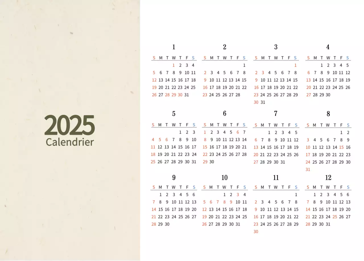 Calendrier de l'alimentation traditionnelle beige