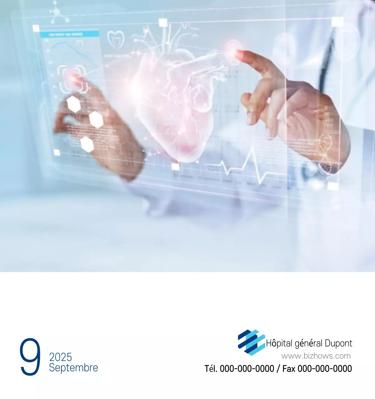 Calendrier promotionnel d'hôpital simple blanc marine