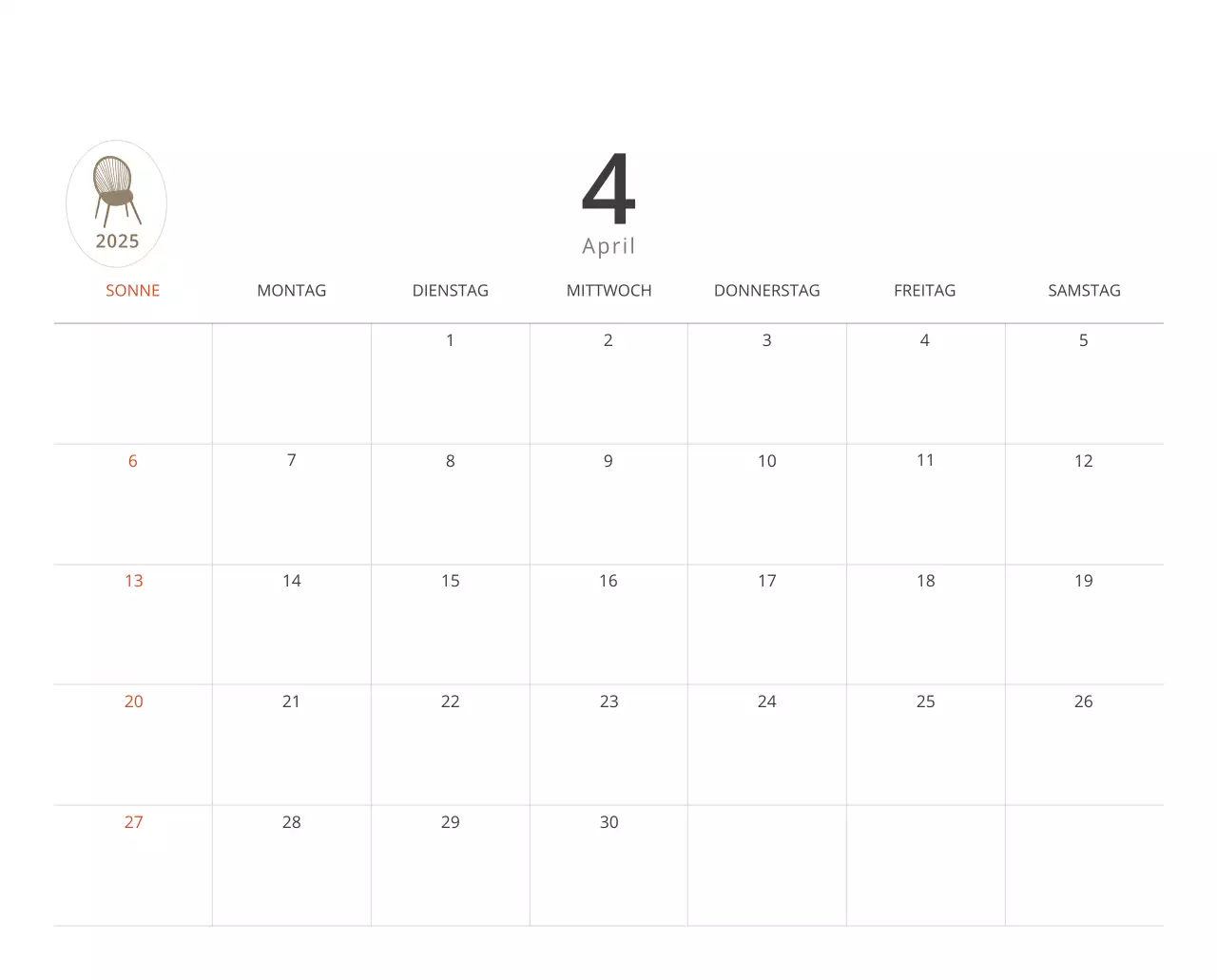 Beigefarbener minimalistischer Innenkalender