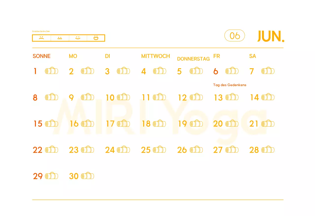 Orange Minimalistischer Yoga-Aktionskalender
