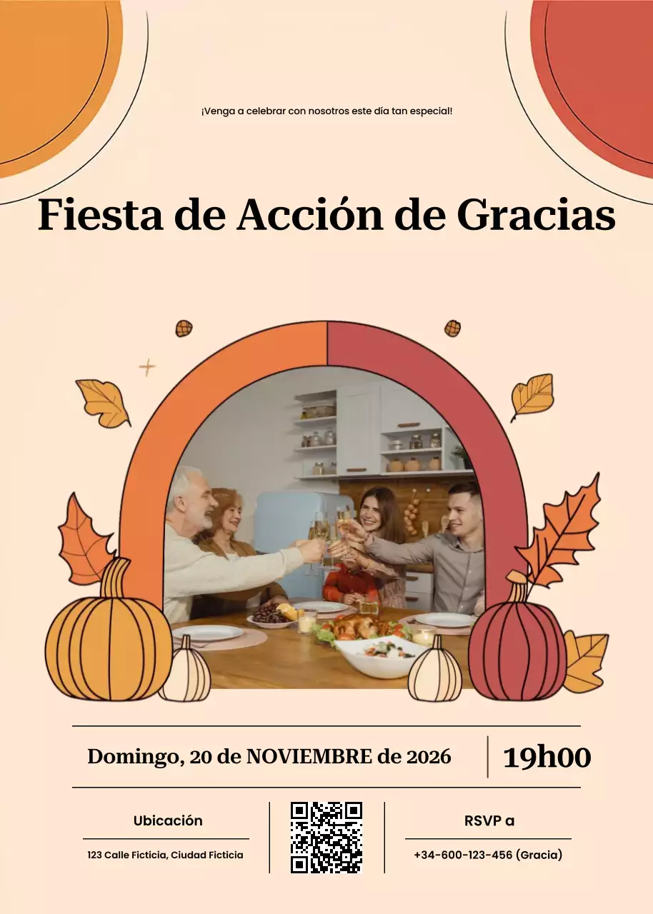 Invitación retro de Acción de Gracias beige naranja