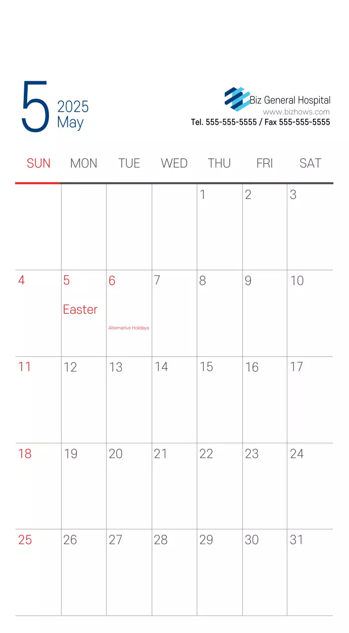 Navy White Simple Hospital Promotional Calendar