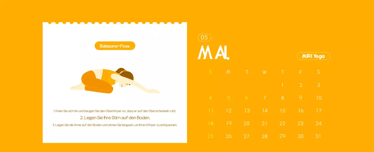 Orange Minimalistischer Yoga-Aktionskalender