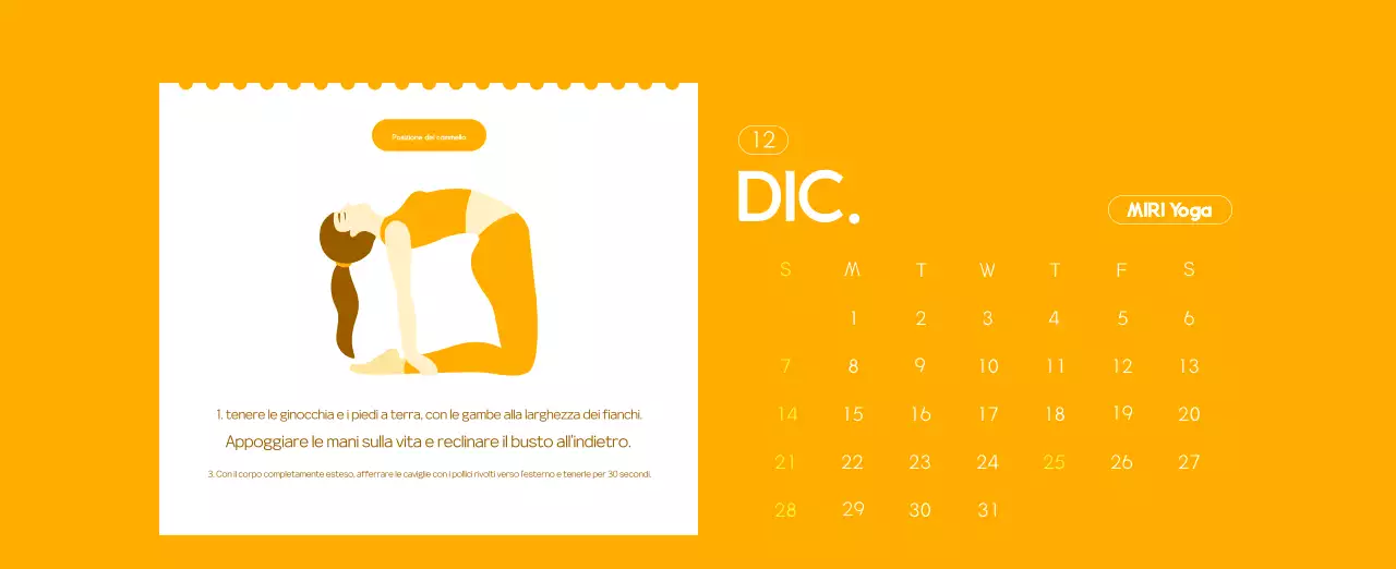 Calendario promozionale arancione dello yoga minimalista