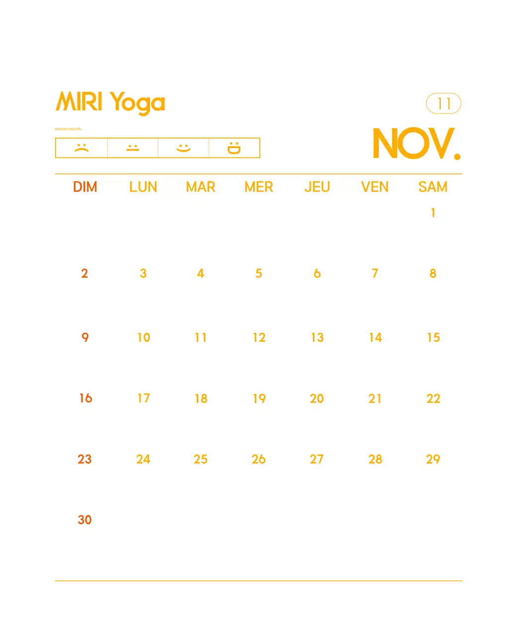 Calendrier promotionnel de yoga minimaliste orange