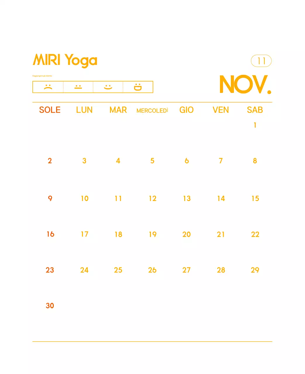 Calendario promozionale arancione dello yoga minimalista