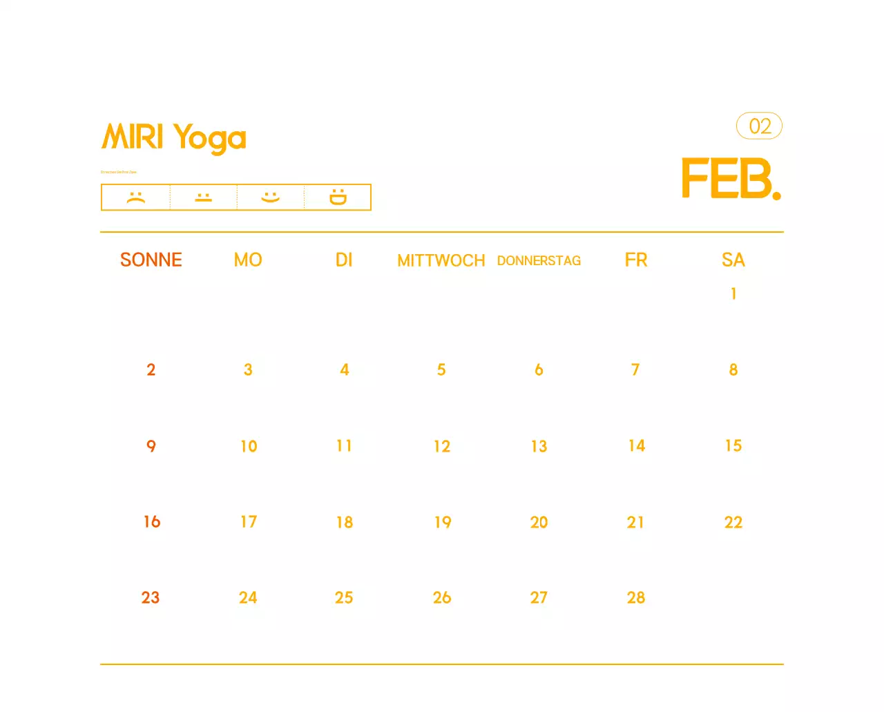 Orange Minimalistischer Yoga-Aktionskalender