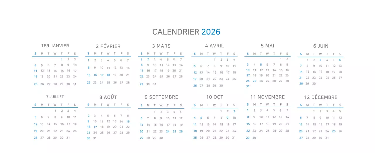 Calendrier moderne bleu Promotions d'entreprise