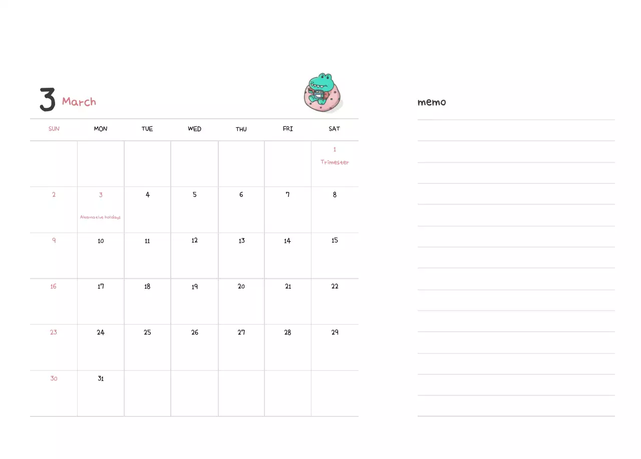 A calendar with a cute Argo illustration concept