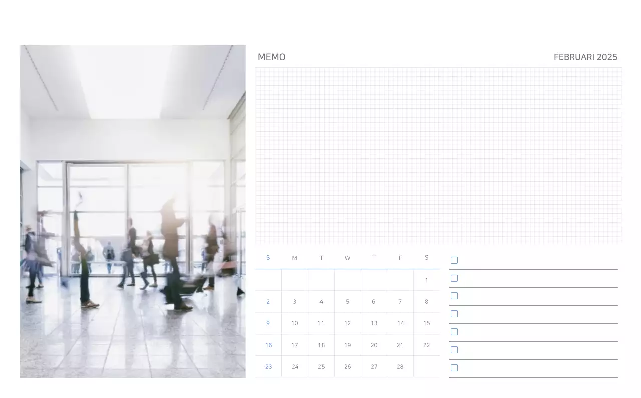 Blauwe minimalistische kalender