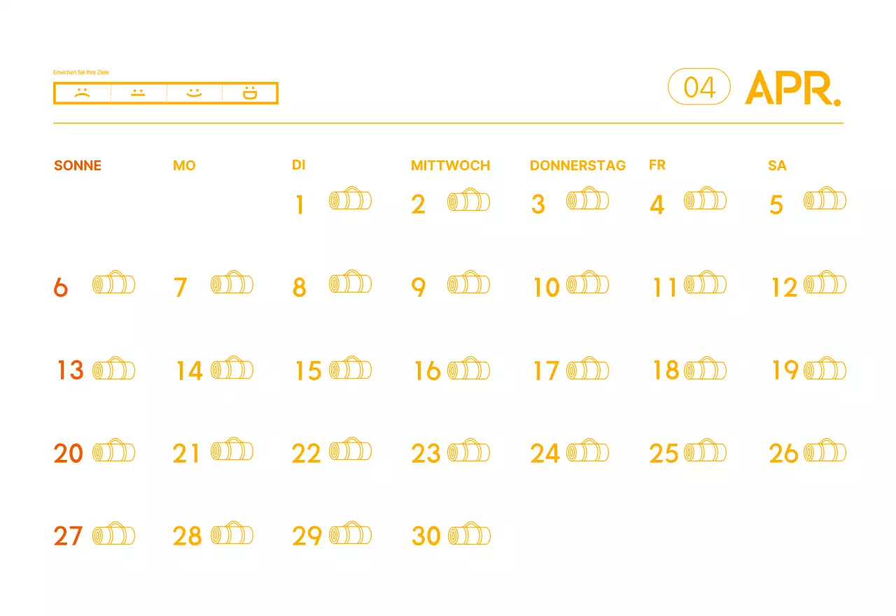 Orange Minimalistischer Yoga-Aktionskalender