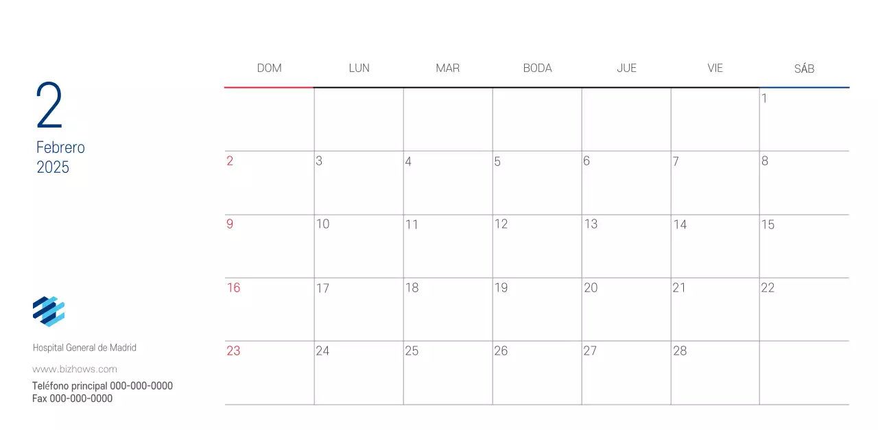 Calendario promocional Hospital Navy White Simple