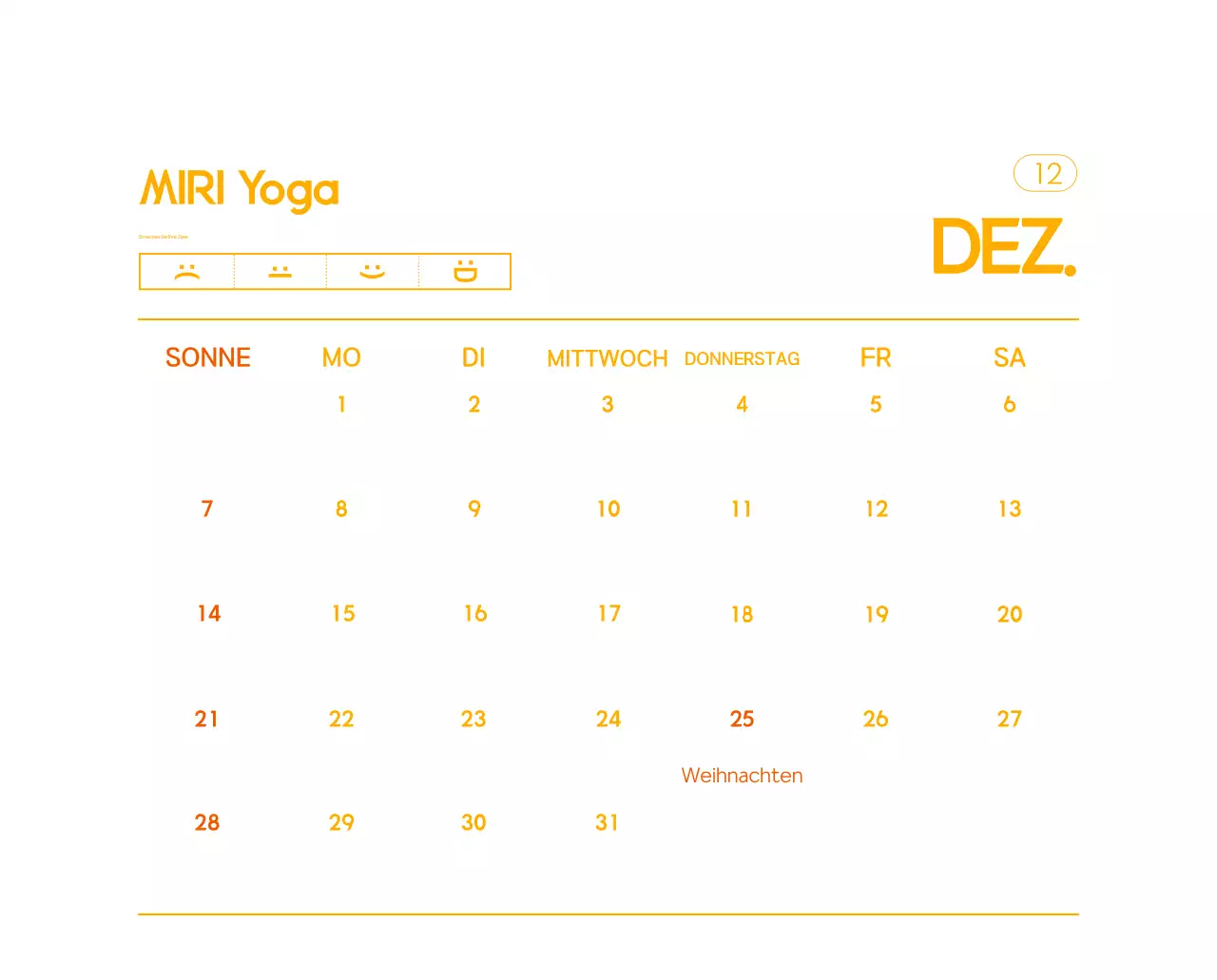 Orange Minimalistischer Yoga-Aktionskalender