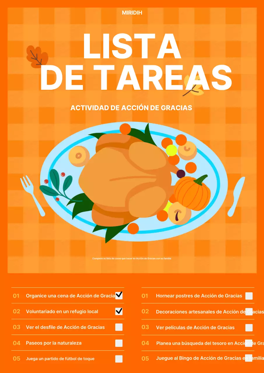 lista de control naranja retro para Acción de Gracias