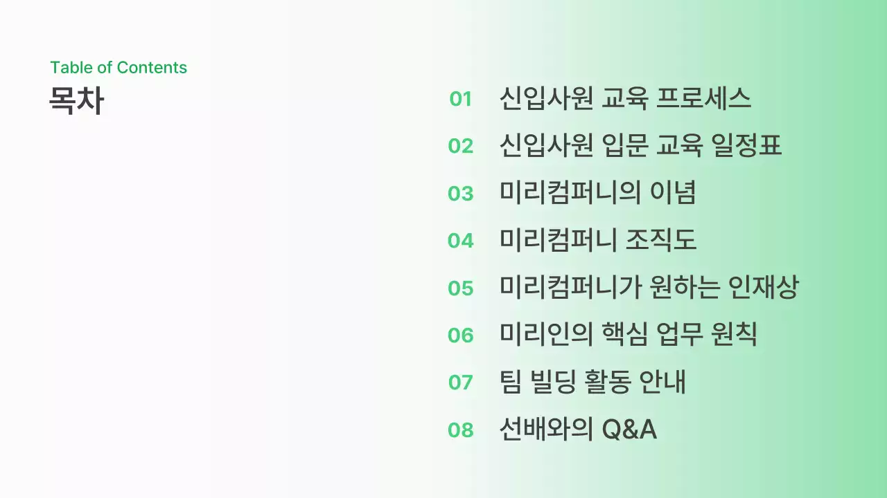 초록 모던 직장 교육 안내