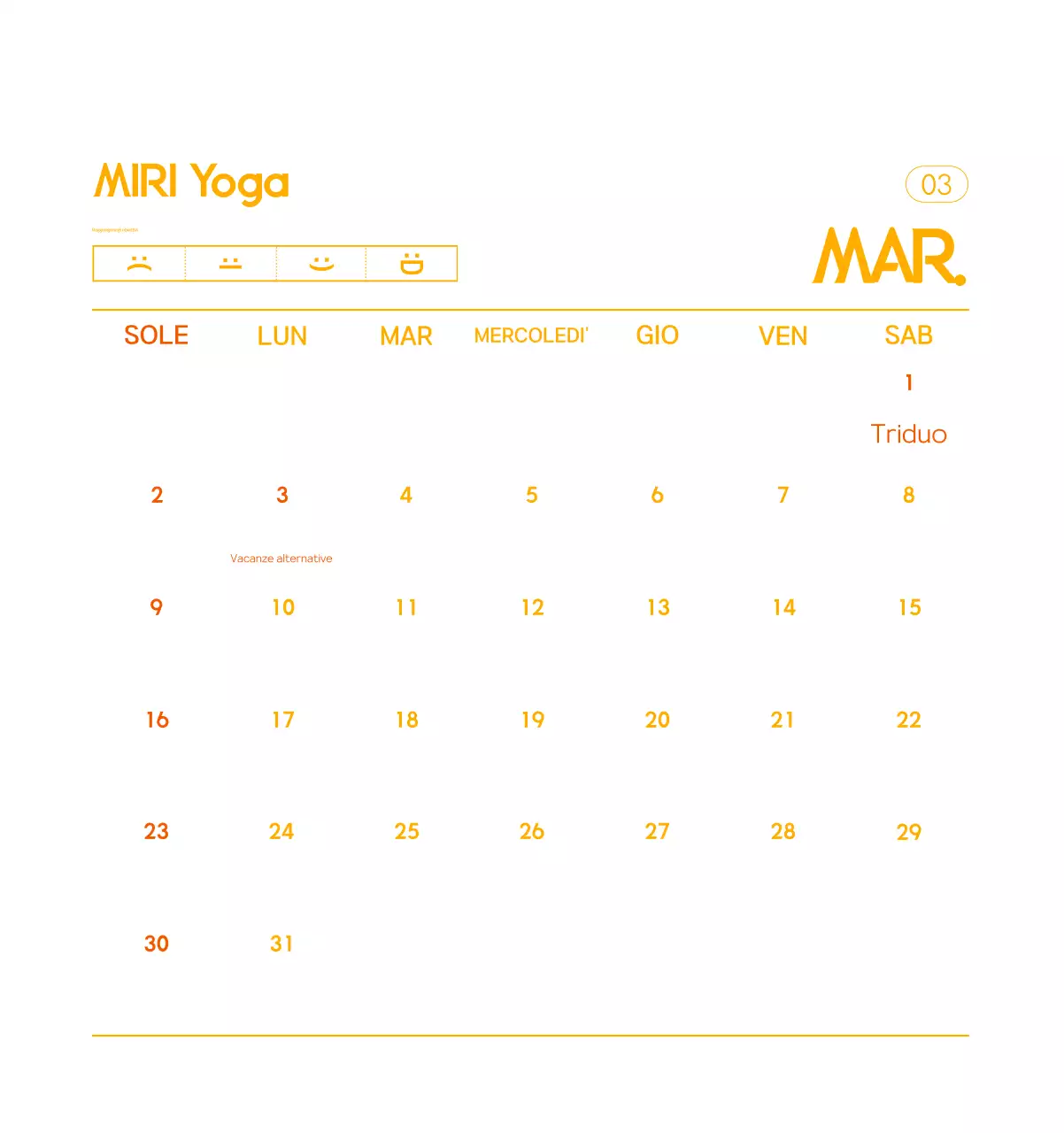 Calendario promozionale arancione dello yoga minimalista