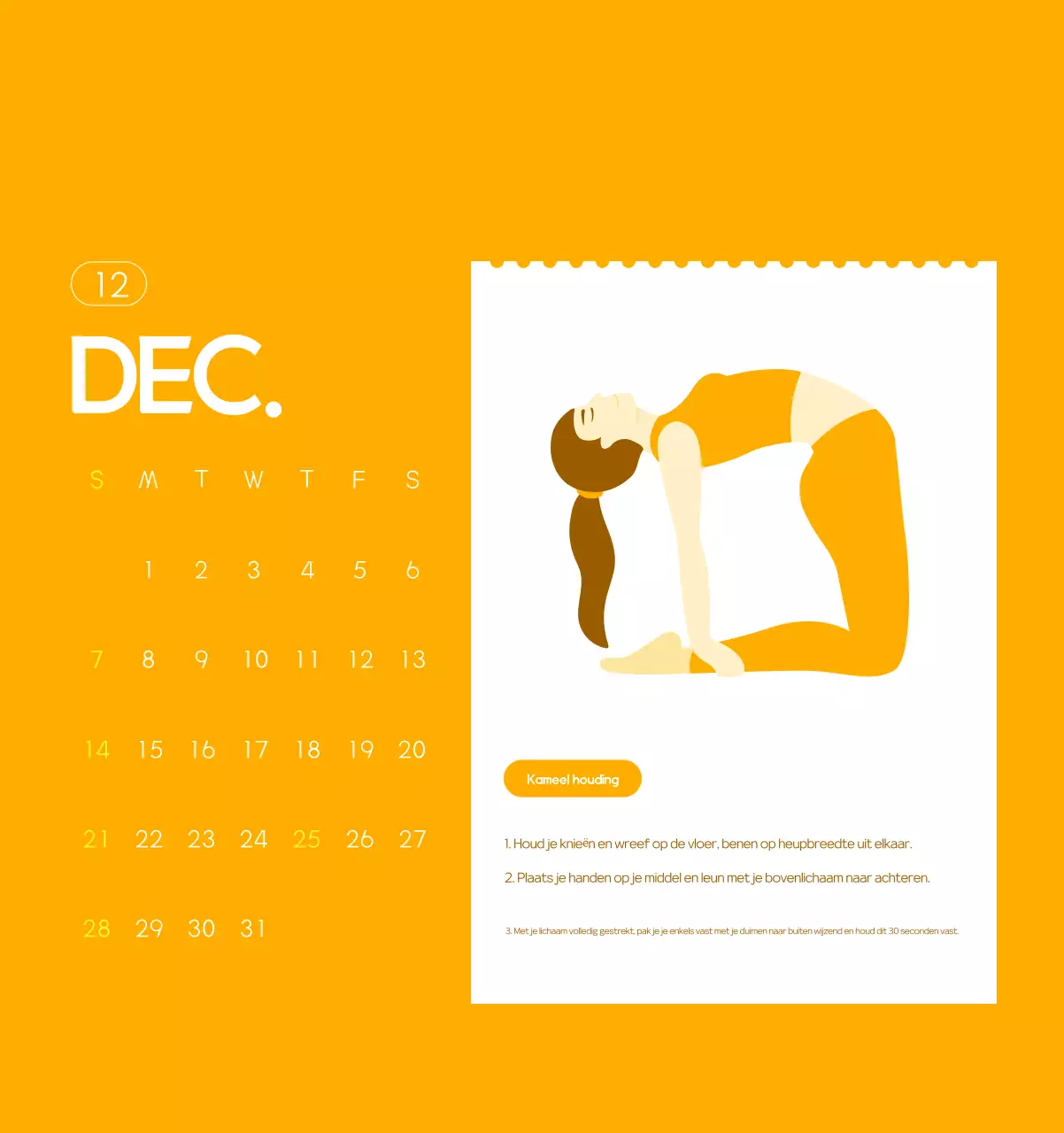 Oranje Minimalistische Yoga Promotiekalender