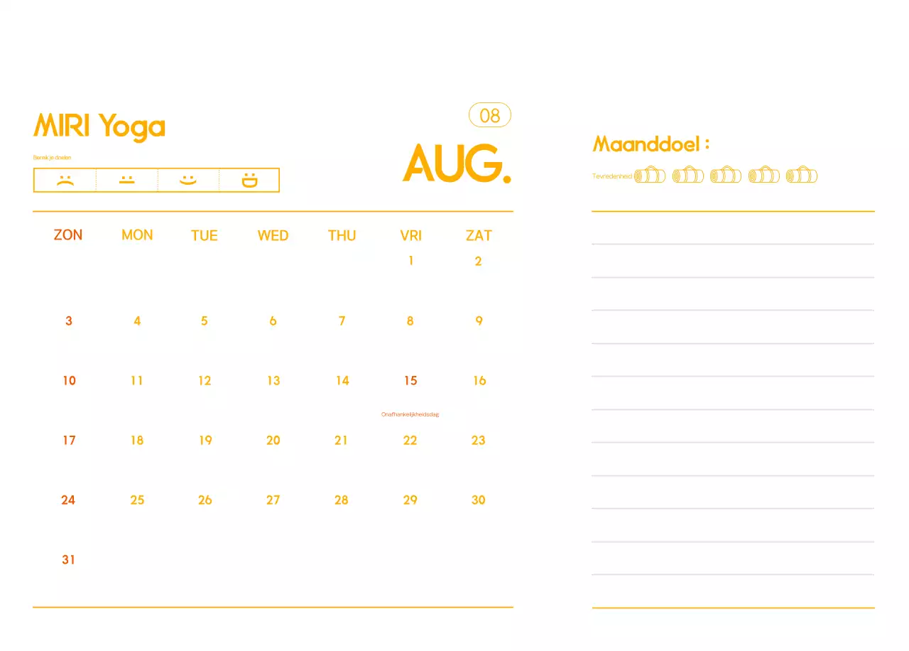 Oranje Minimalistische Yoga Promotiekalender