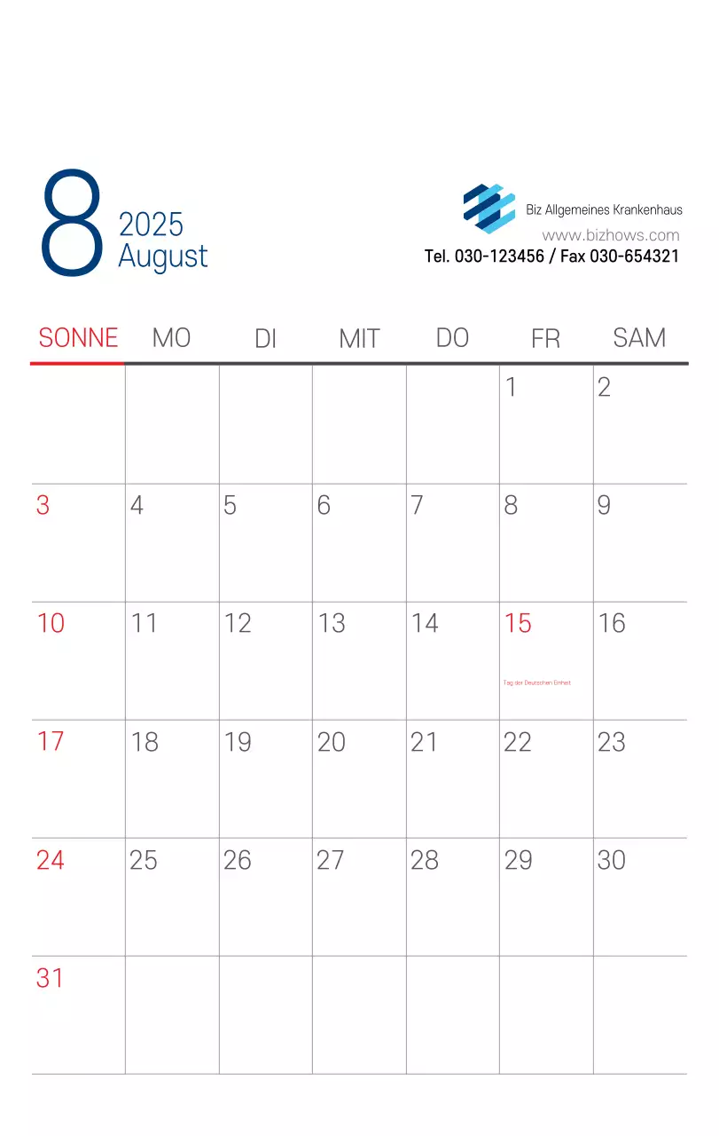 Marineblauer einfacher Krankenhaus-Werbekalender