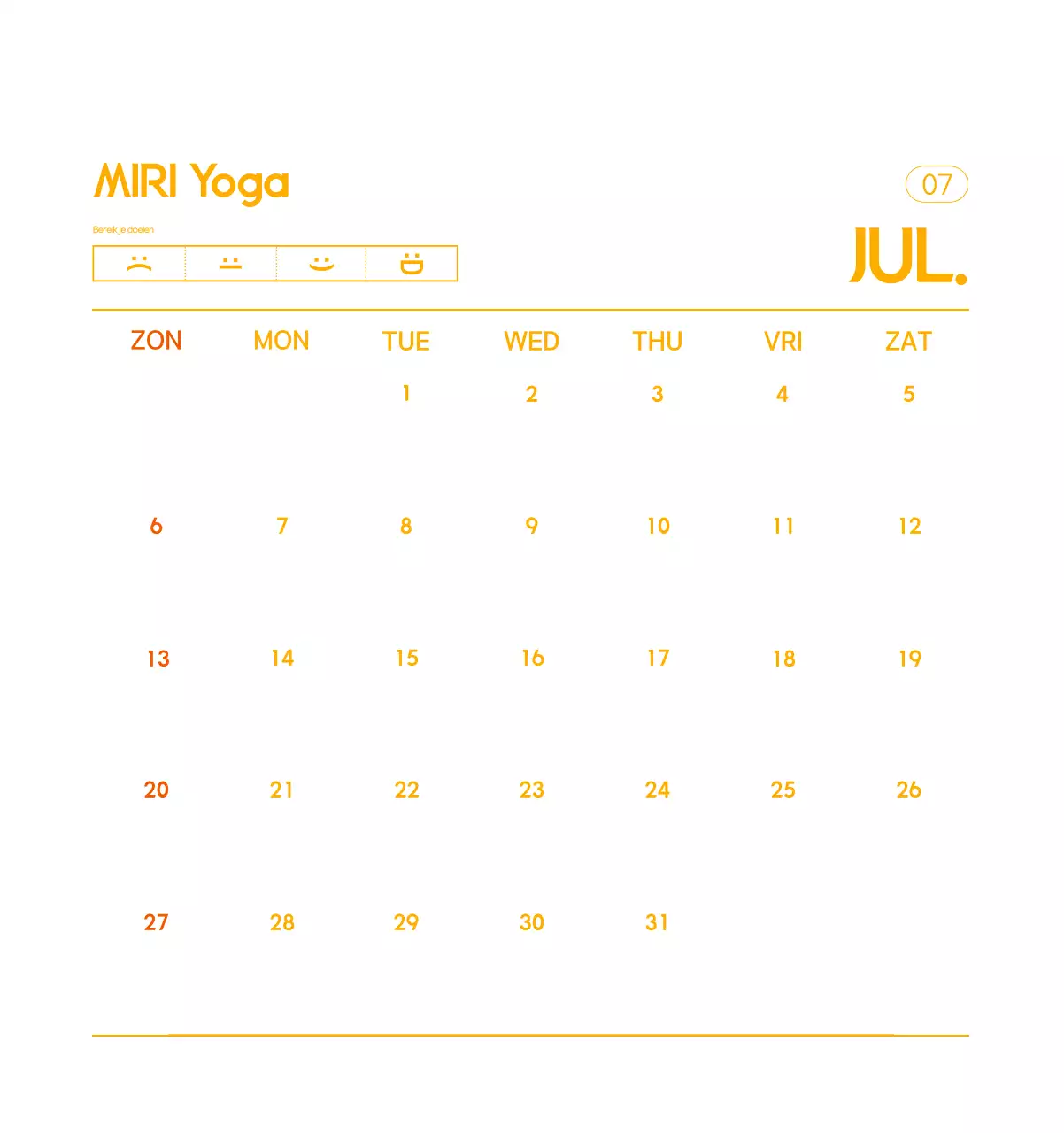 Oranje Minimalistische Yoga Promotiekalender