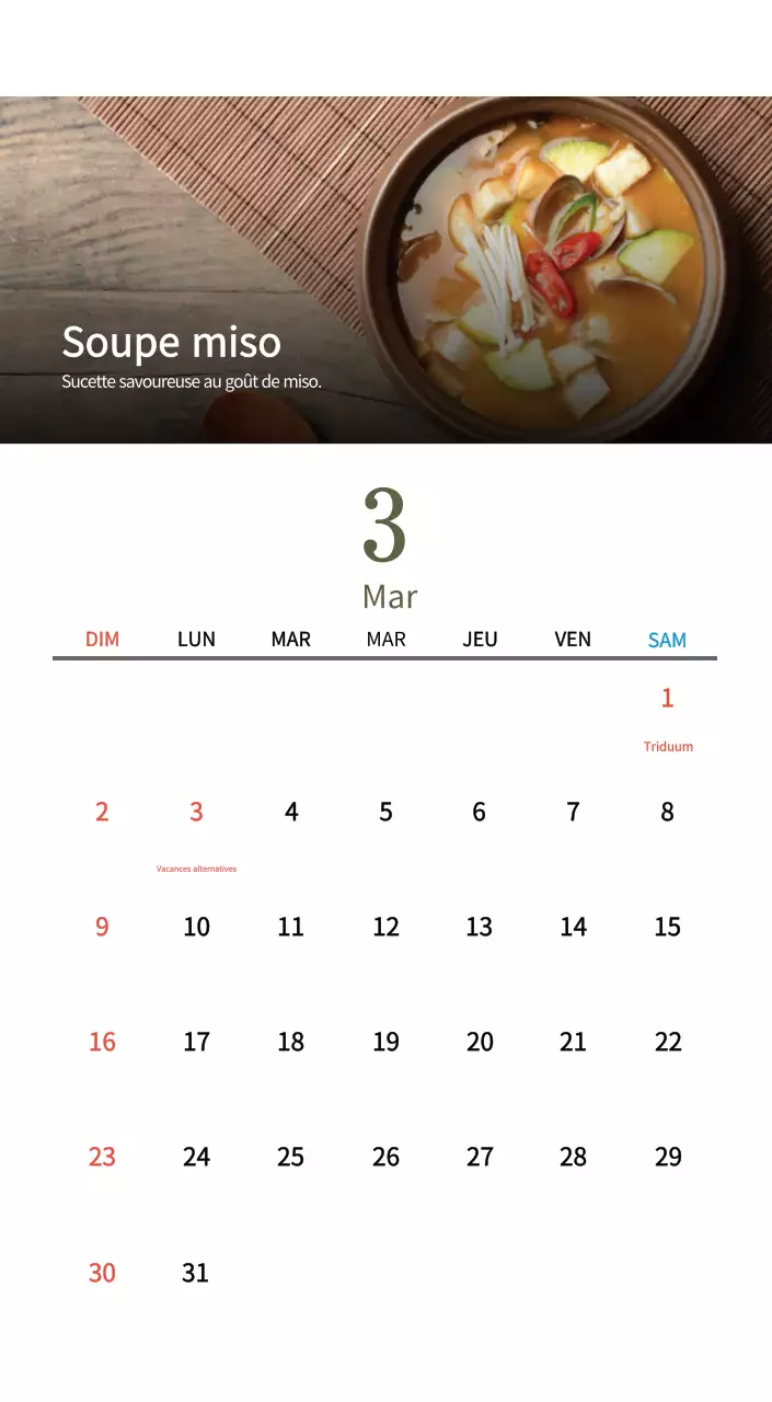 Calendrier de l'alimentation traditionnelle beige