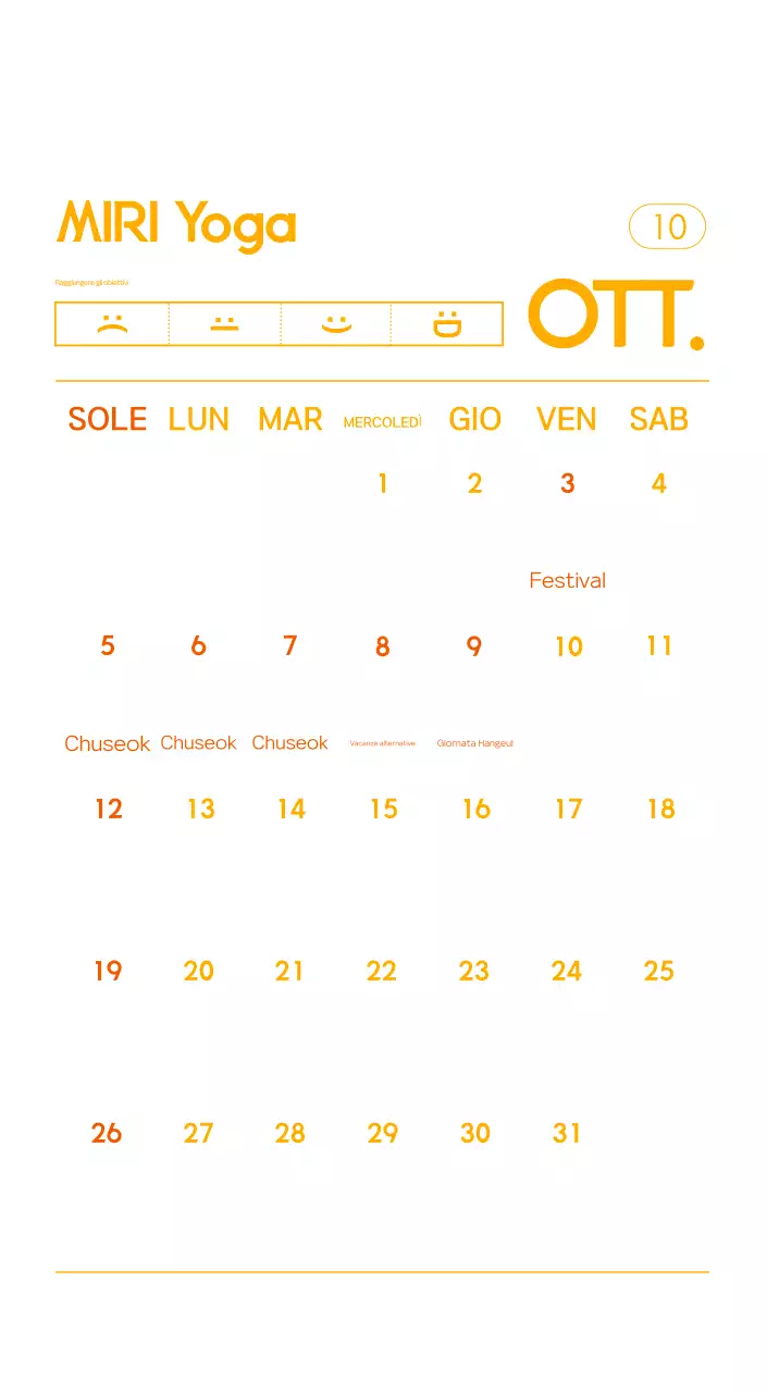 Calendario promozionale arancione dello yoga minimalista