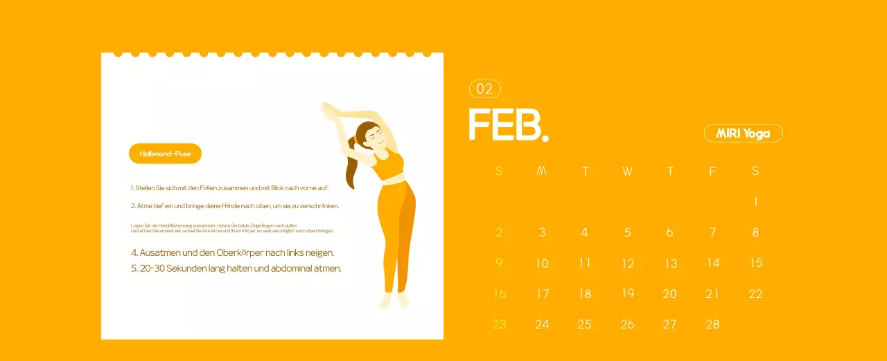 Orange Minimalistischer Yoga-Aktionskalender