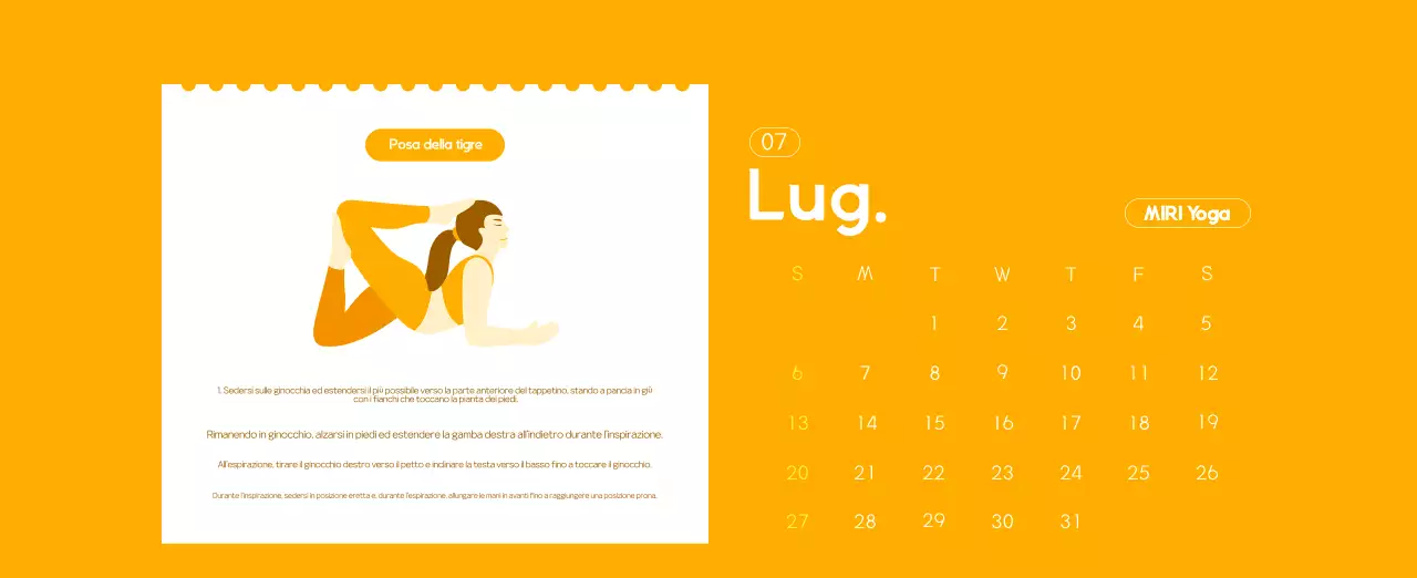 Calendario promozionale arancione dello yoga minimalista