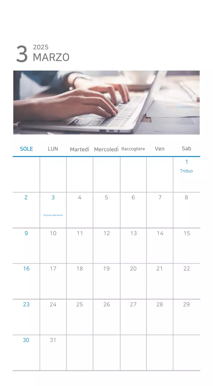 Calendario minimalista blu