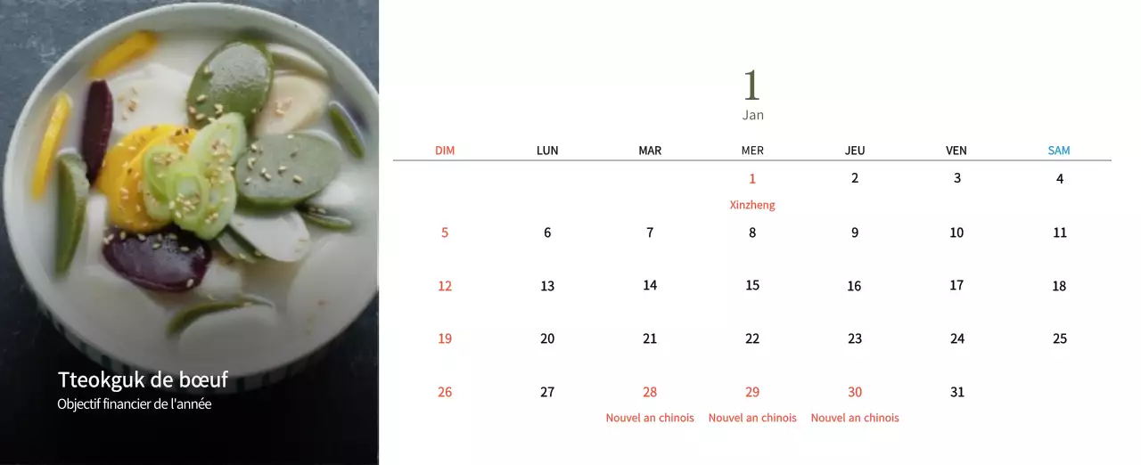 Calendrier de l'alimentation traditionnelle beige