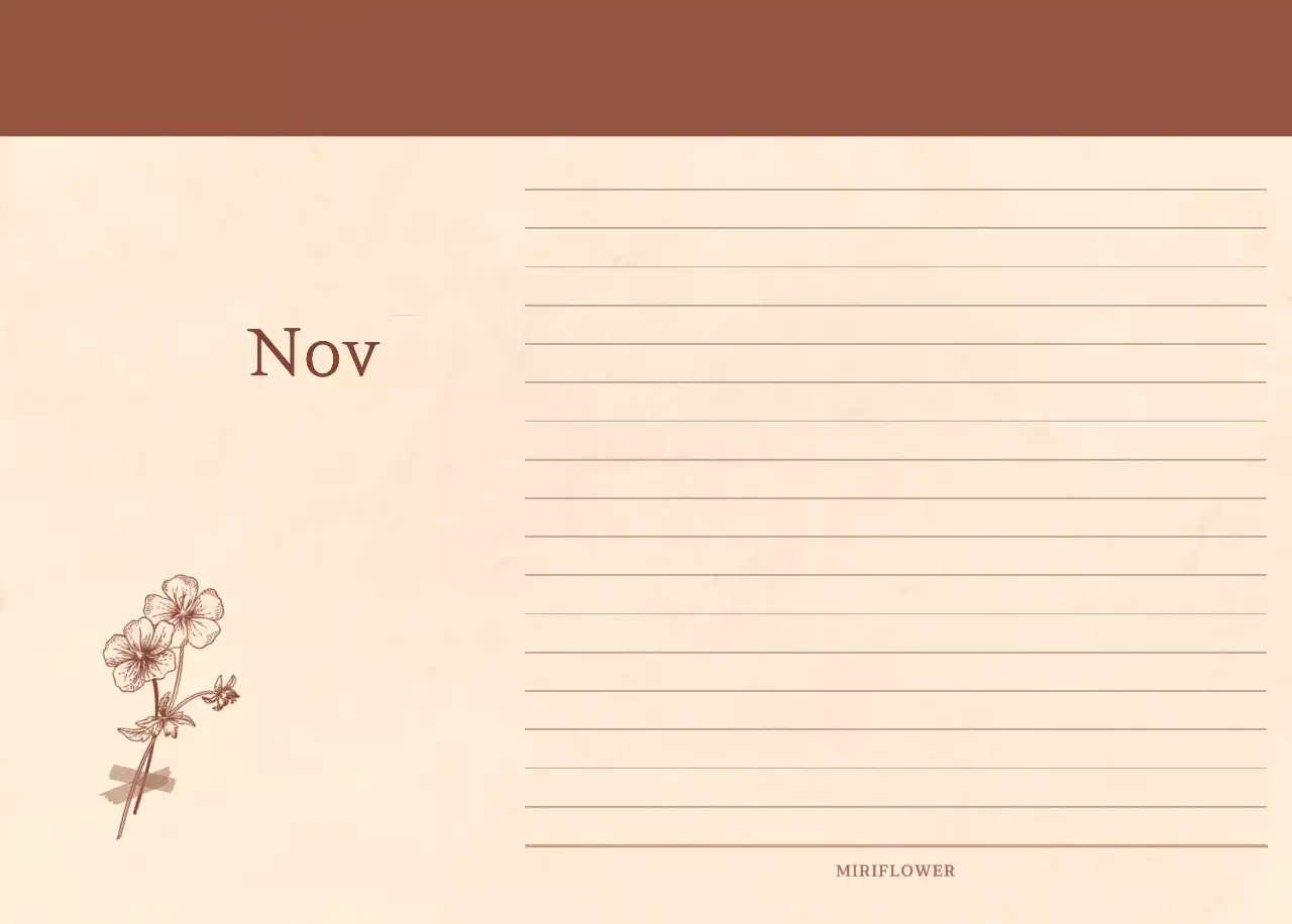 Kalender toko bunga sentimental dengan konsep kertas tenun berwarna coklat muda dan coklat