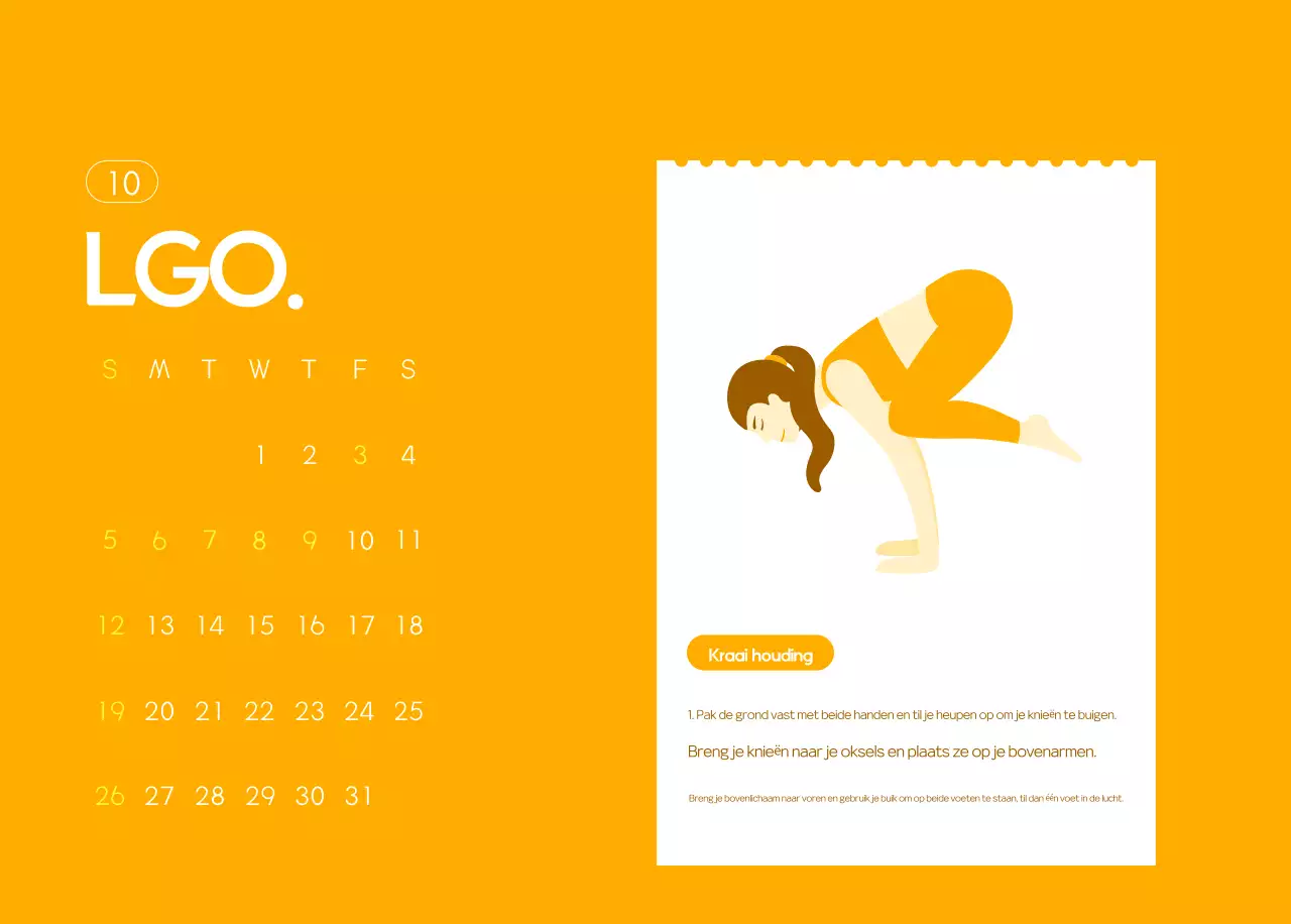 Oranje Minimalistische Yoga Promotiekalender