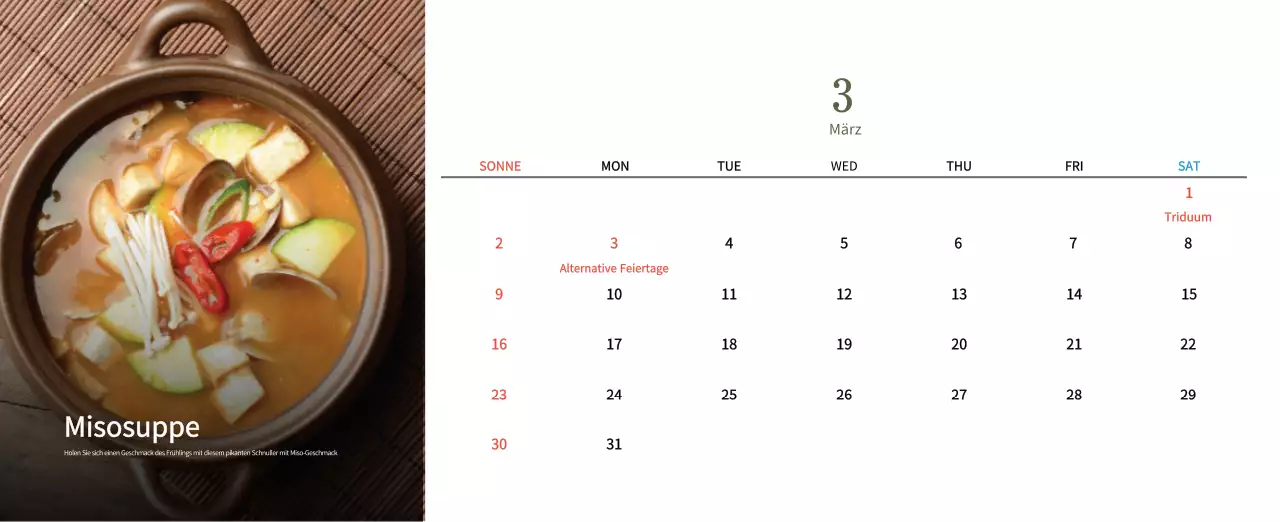 Beige Traditioneller Speisekalender