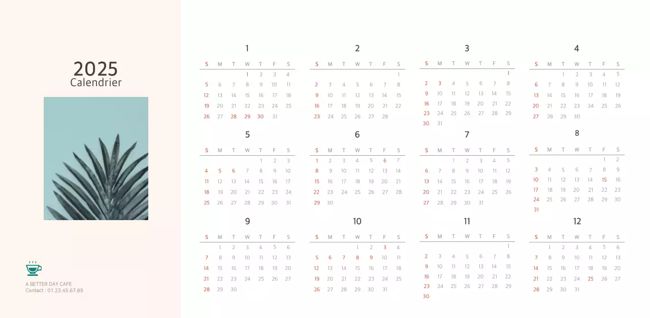Calendrier botanique blanc et propre
