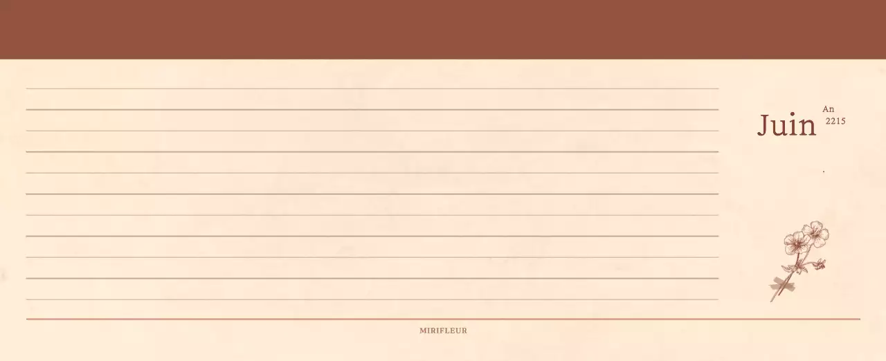 Calendrier sentimental de fleuriste en papier de laine marron clair et marron.