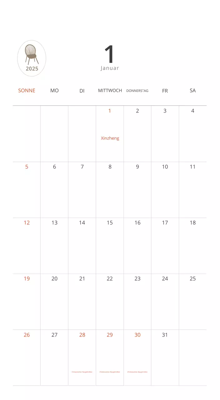 Beigefarbener minimalistischer Innenkalender