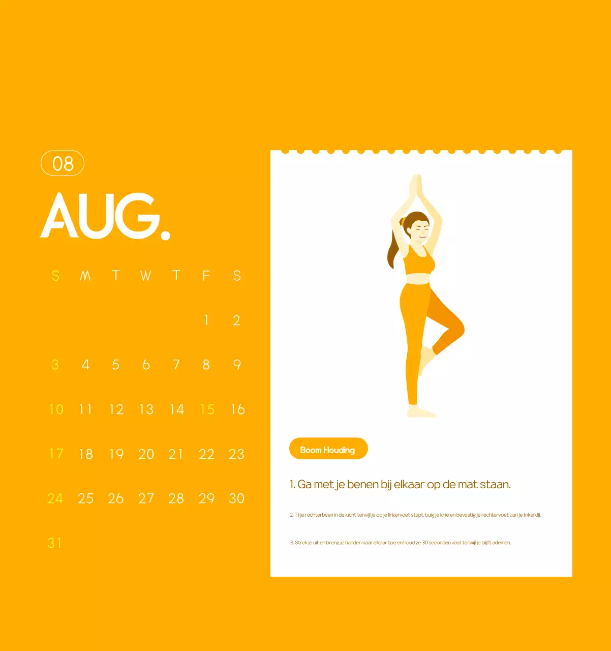 Oranje Minimalistische Yoga Promotiekalender