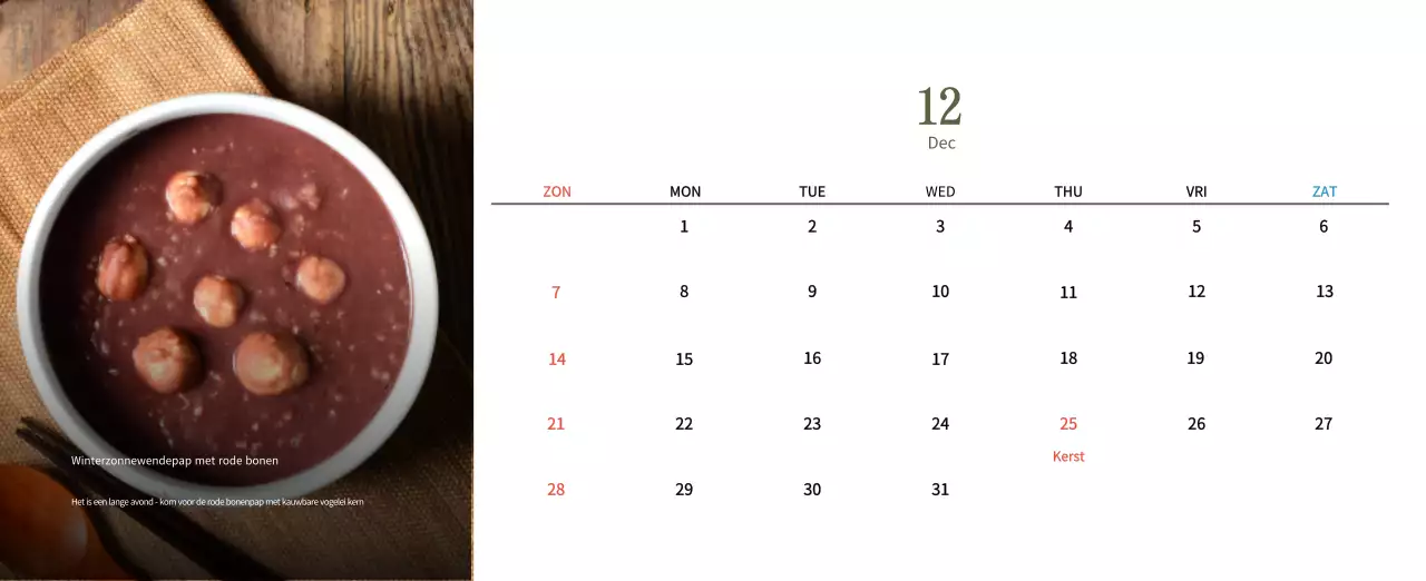 Beige Traditionele Eetkalender